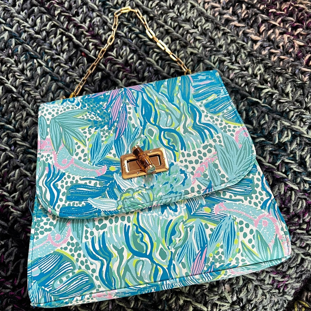 Lilly Pulitzer Teal Floral Chain-Handle Bag